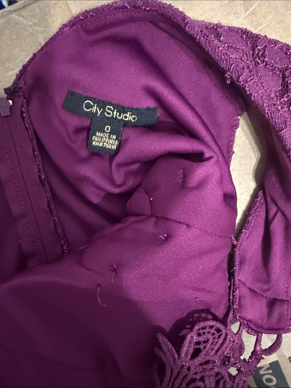 City Studio Plum Lace Evening Gown with Beaded Neckline - Picture 4 of 4